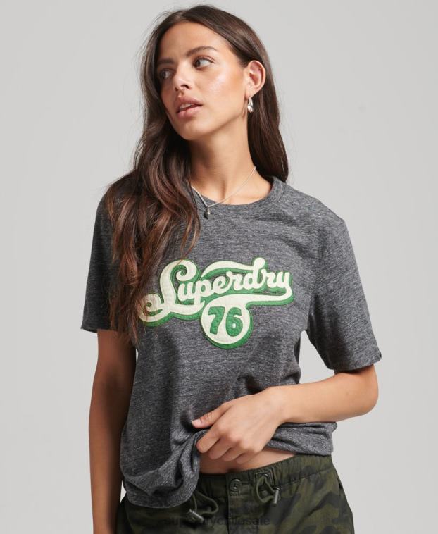 mujer Superdry gris oscuro camiseta con guión de nostalgia 2R68Z2800