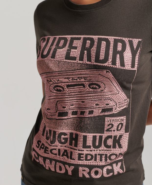 mujer Superdry gris oscuro camiseta con póster de baja fidelidad 2R68Z2658