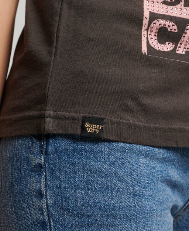 mujer Superdry gris oscuro camiseta con póster de baja fidelidad 2R68Z2658