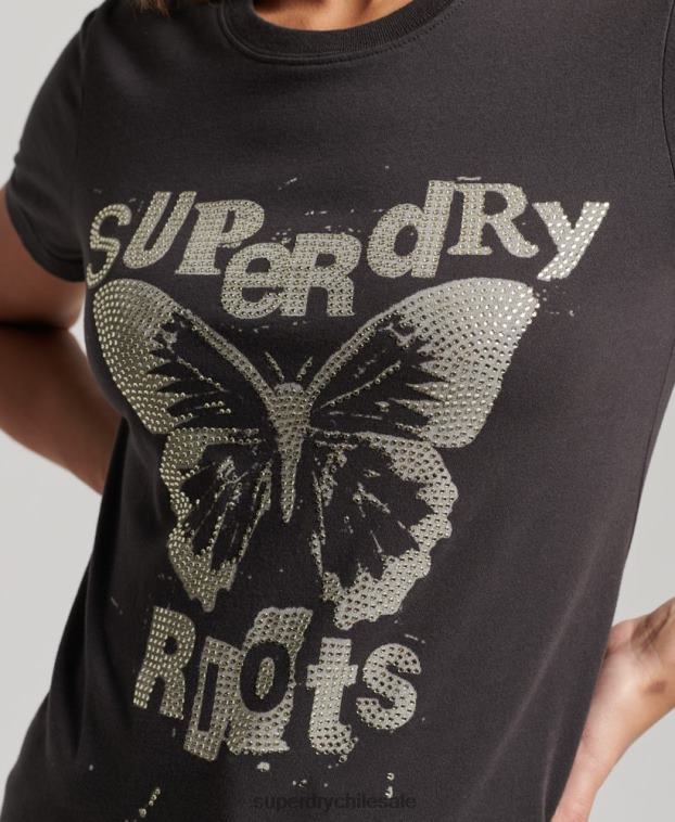 mujer Superdry gris oscuro camiseta con póster de baja fidelidad 2R68Z2665