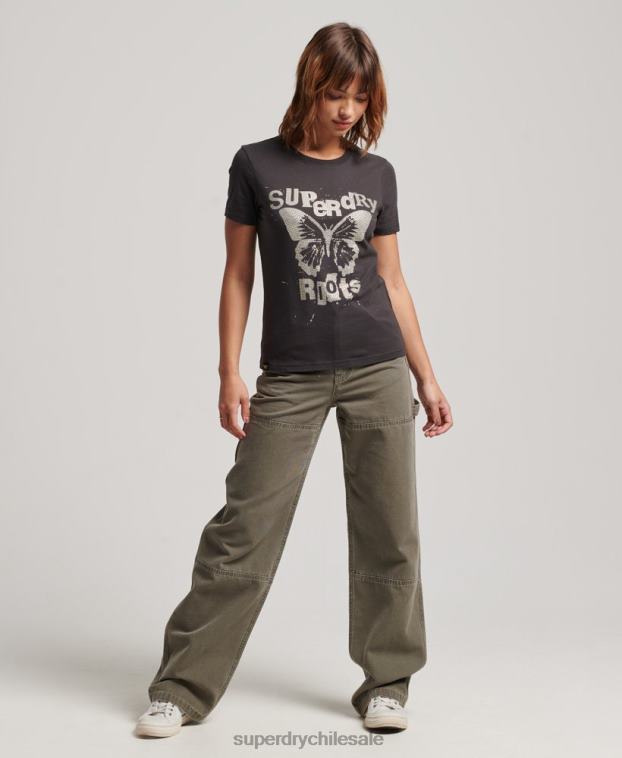 mujer Superdry gris oscuro camiseta con póster de baja fidelidad 2R68Z2665