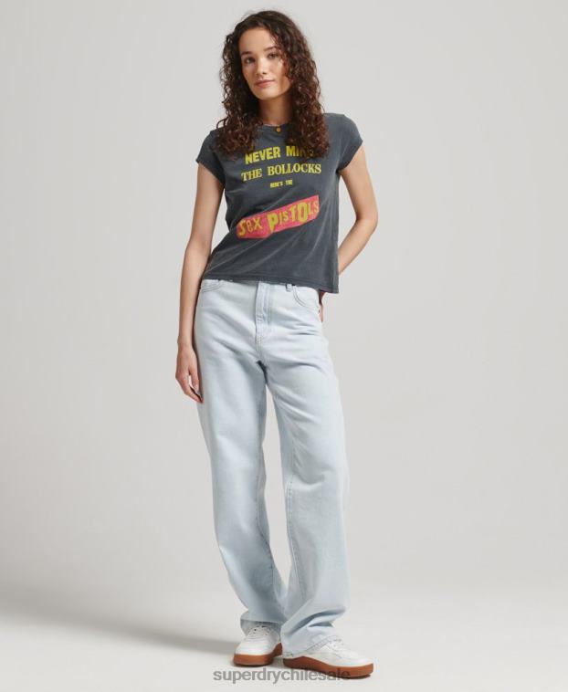 mujer Superdry gris oscuro camiseta de manga corta de edición limitada de sex pistols 2R68Z2756