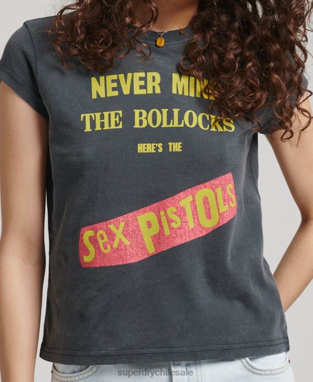 mujer Superdry gris oscuro camiseta de manga corta de edición limitada de sex pistols 2R68Z2756