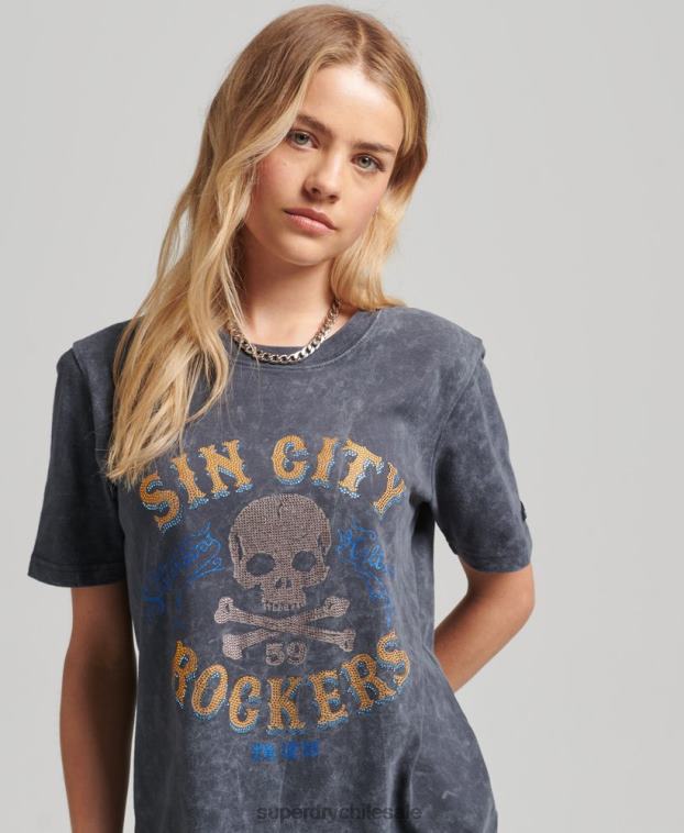 mujer Superdry gris oscuro camiseta metalizada marca 2R68Z2856