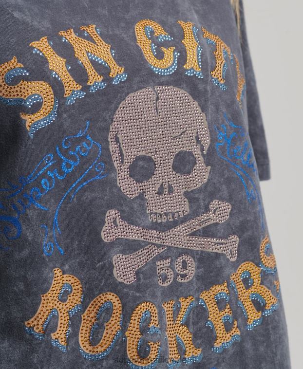 mujer Superdry gris oscuro camiseta metalizada marca 2R68Z2856