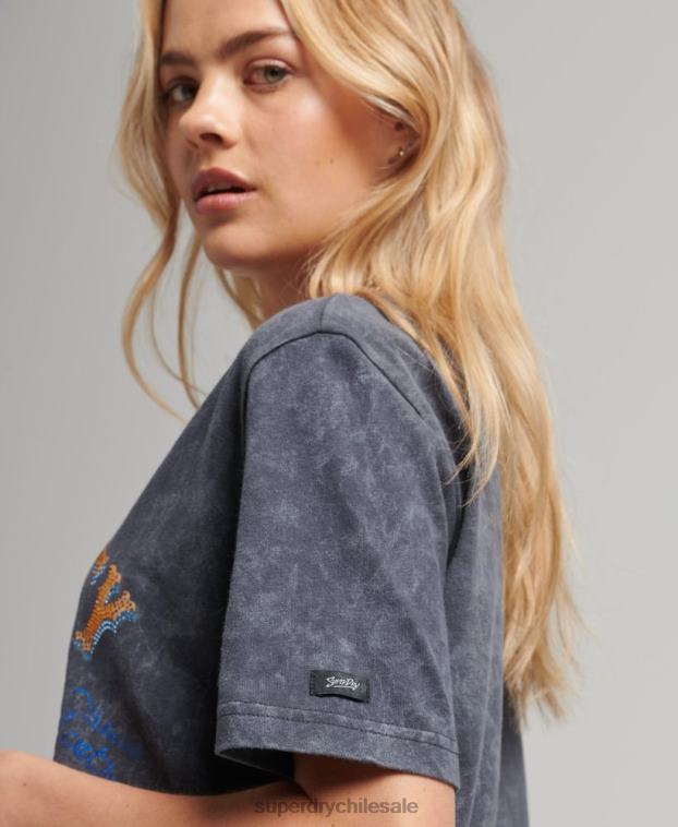 mujer Superdry gris oscuro camiseta metalizada marca 2R68Z2856