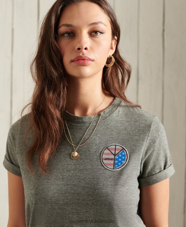 mujer Superdry gris oscuro camiseta narrativa militar 2R68Z2769