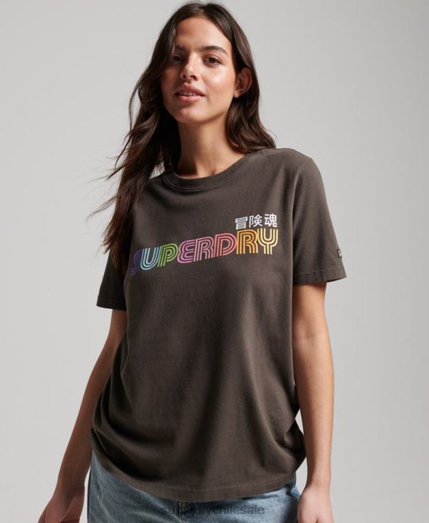 mujer Superdry gris oscuro camiseta vintage retro arcoíris 2R68Z2683