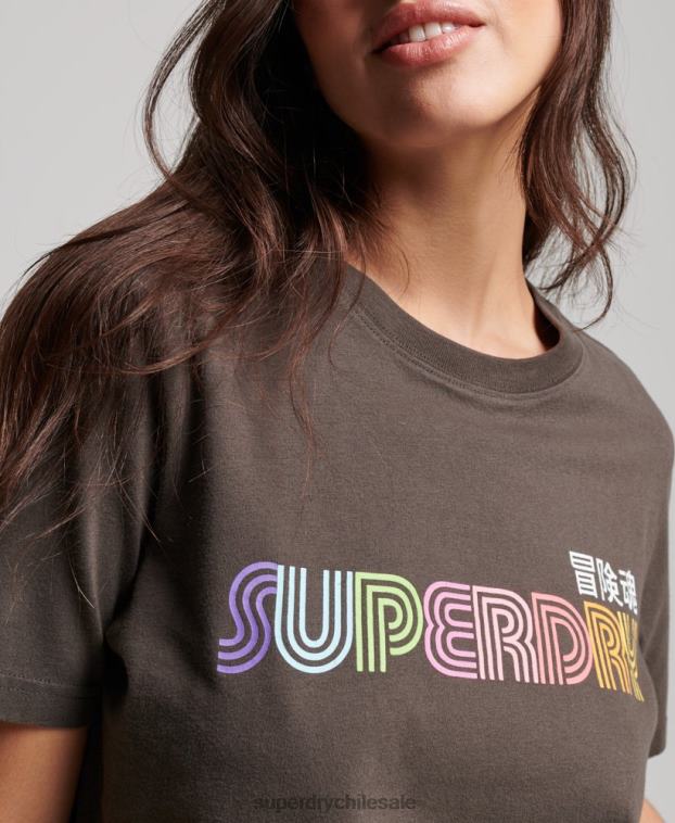 mujer Superdry gris oscuro camiseta vintage retro arcoíris 2R68Z2683