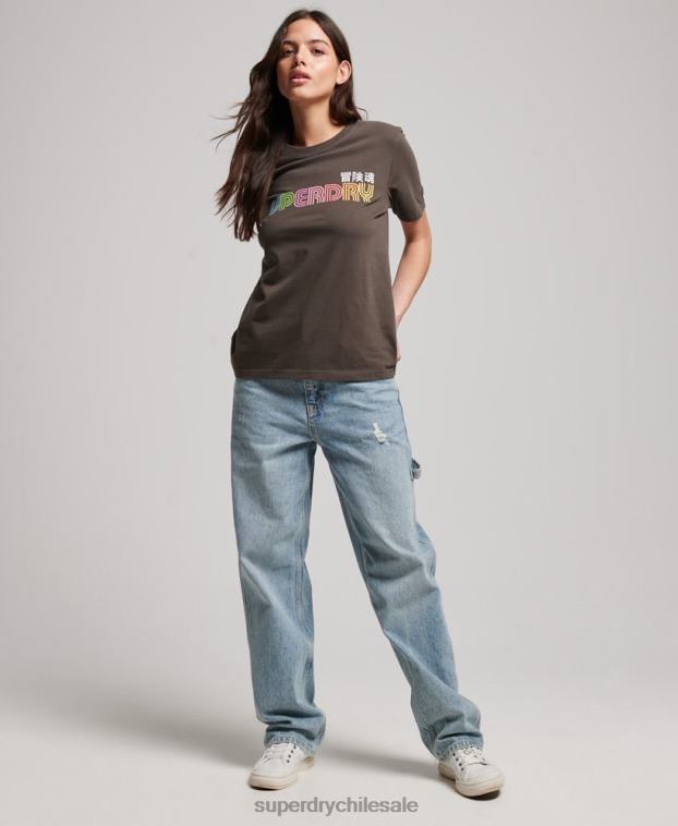 mujer Superdry gris oscuro camiseta vintage retro arcoíris 2R68Z2683