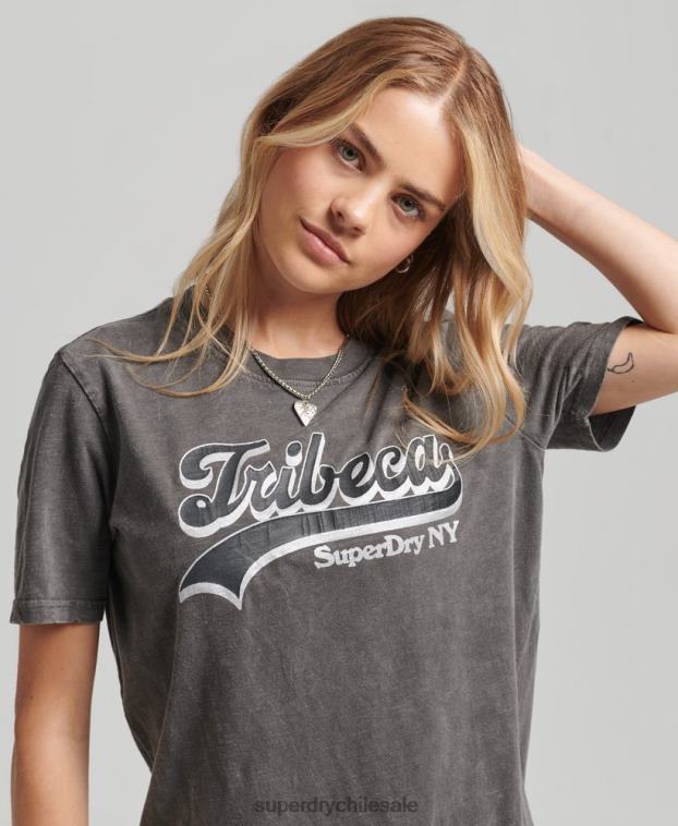 mujer Superdry gris oscuro playera con logo gráfico adornado 2R68Z2810