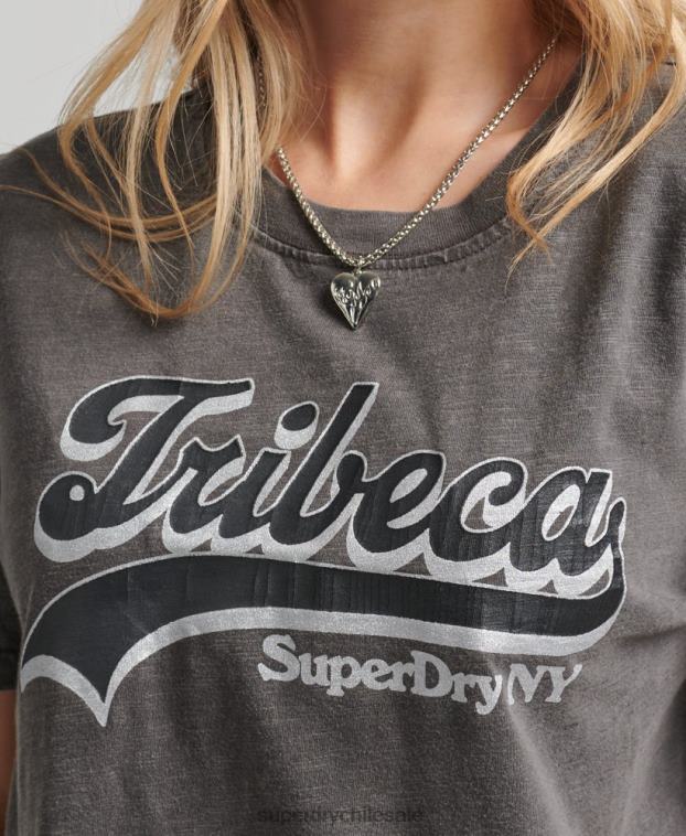 mujer Superdry gris oscuro playera con logo gráfico adornado 2R68Z2810