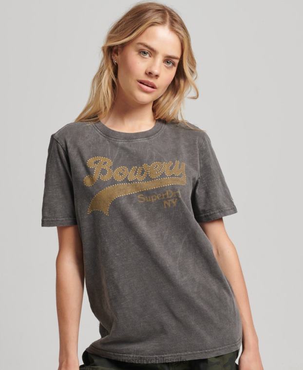 mujer Superdry gris oscuro playera con logo gráfico adornado 2R68Z6208
