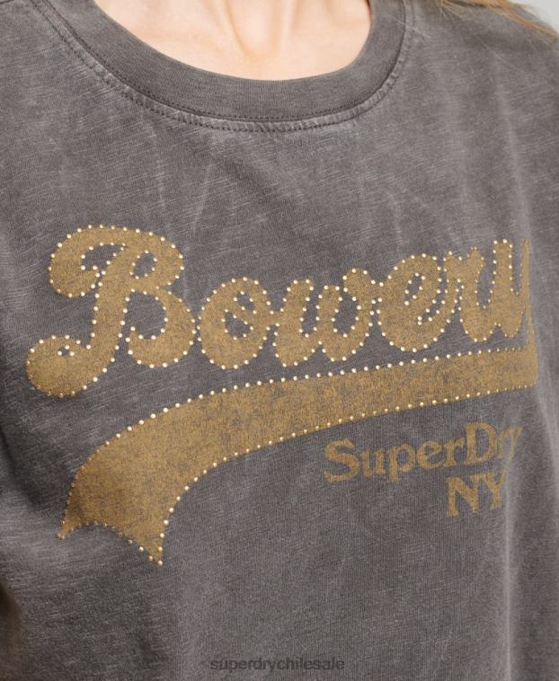 mujer Superdry gris oscuro playera con logo gráfico adornado 2R68Z6208