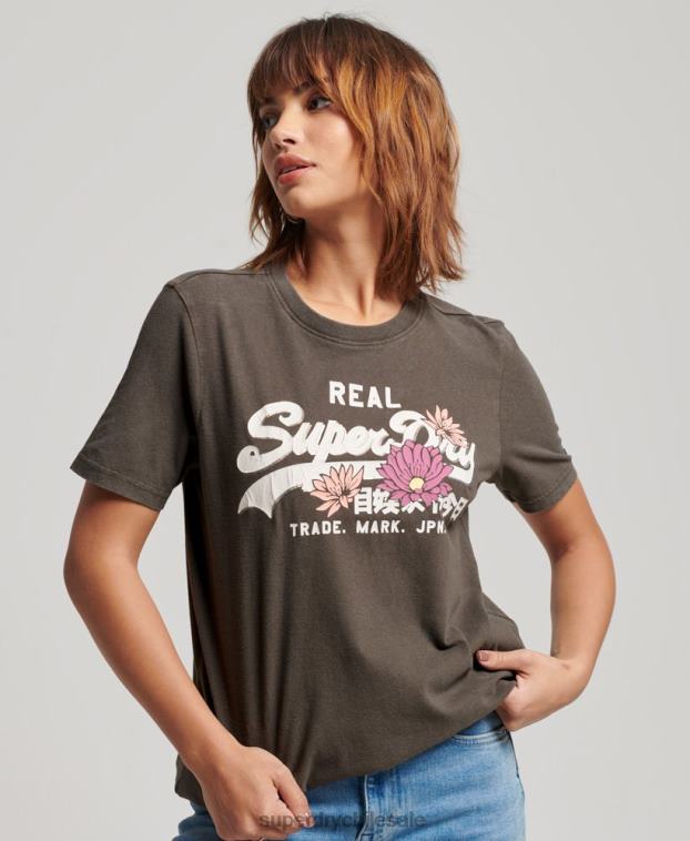 mujer Superdry gris oscuro playera con logo vintage 2R68Z2190