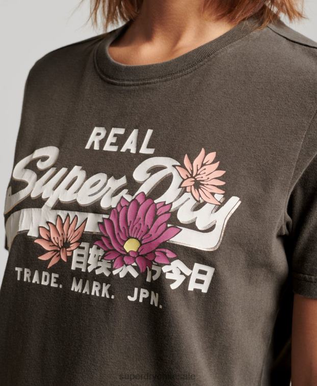 mujer Superdry gris oscuro playera con logo vintage 2R68Z2190