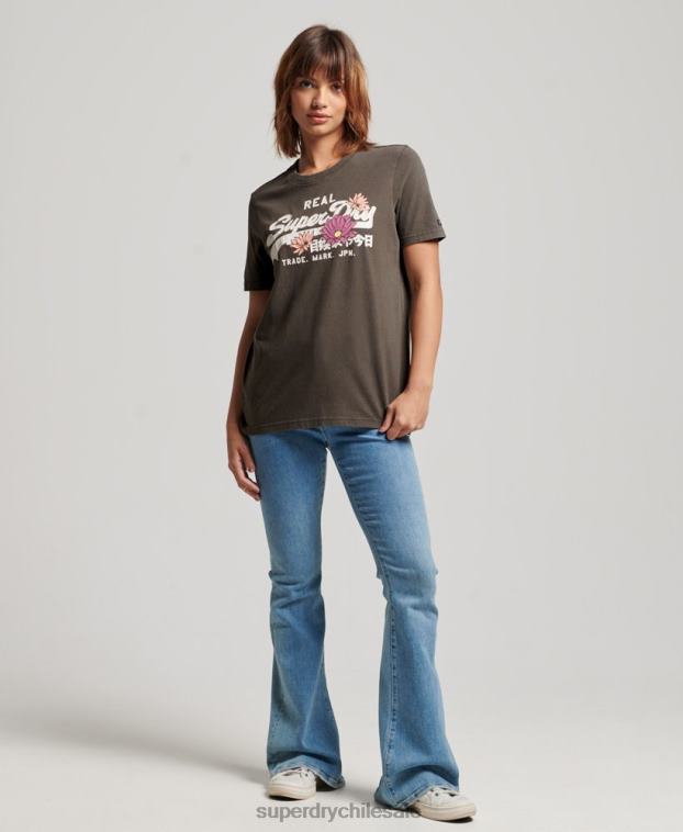 mujer Superdry gris oscuro playera con logo vintage 2R68Z2190