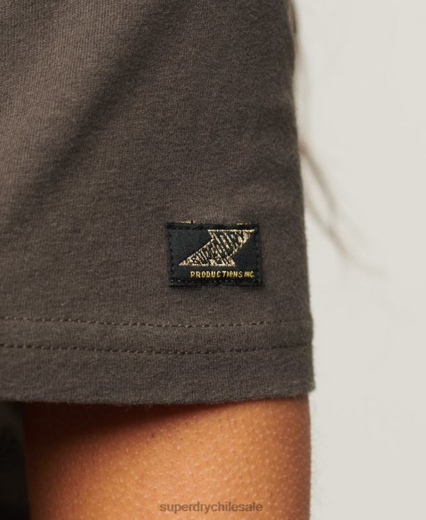mujer Superdry gris oscuro playera con logo vintage 2R68Z2297