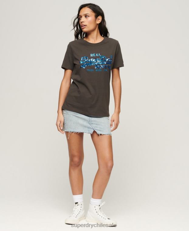 mujer Superdry gris oscuro playera con logo vintage 2R68Z2297