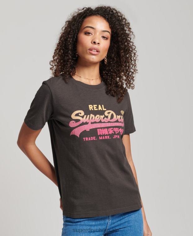 mujer Superdry gris oscuro playera con logo vintage 2R68Z2682