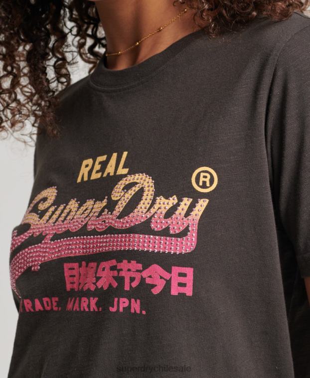 mujer Superdry gris oscuro playera con logo vintage 2R68Z2682