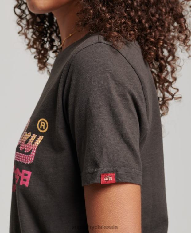 mujer Superdry gris oscuro playera con logo vintage 2R68Z2682