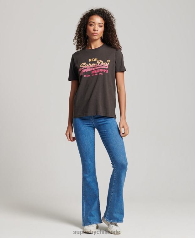 mujer Superdry gris oscuro playera con logo vintage 2R68Z2682