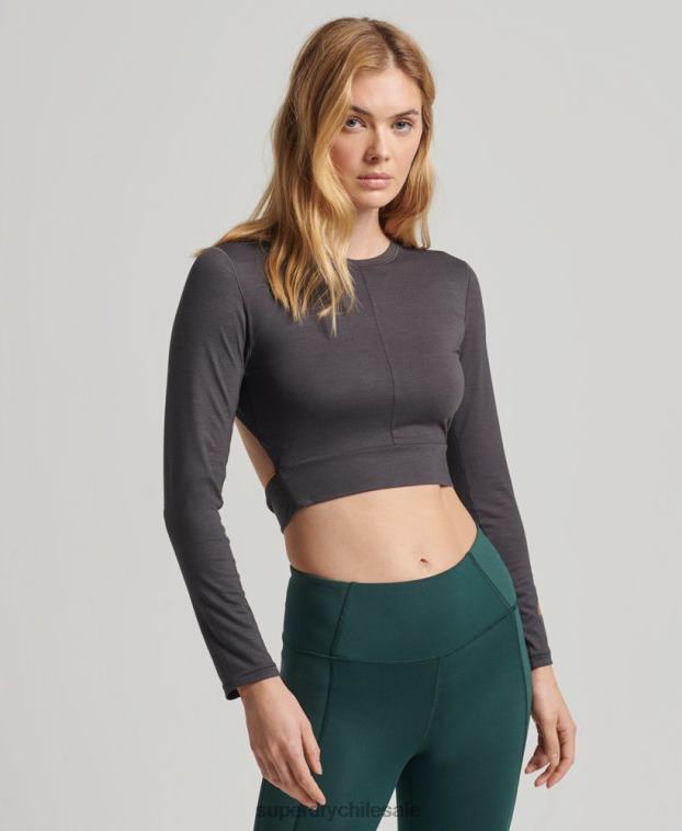 mujer Superdry gris oscuro top cruzado de manga larga 2R68Z6327