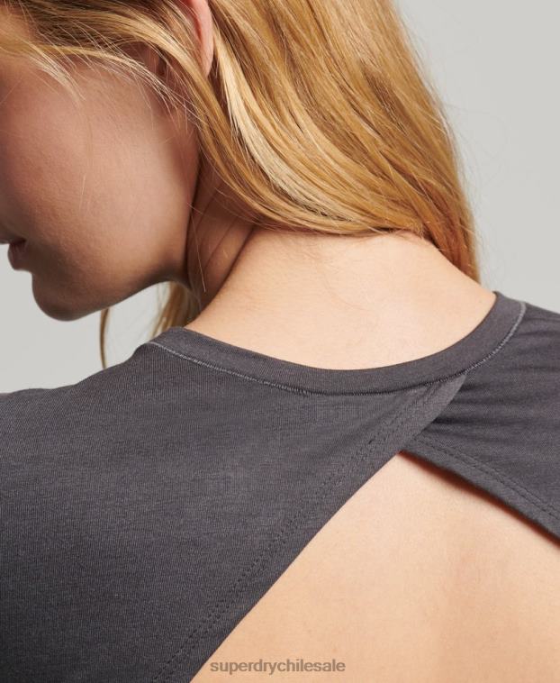 mujer Superdry gris oscuro top cruzado de manga larga 2R68Z6327