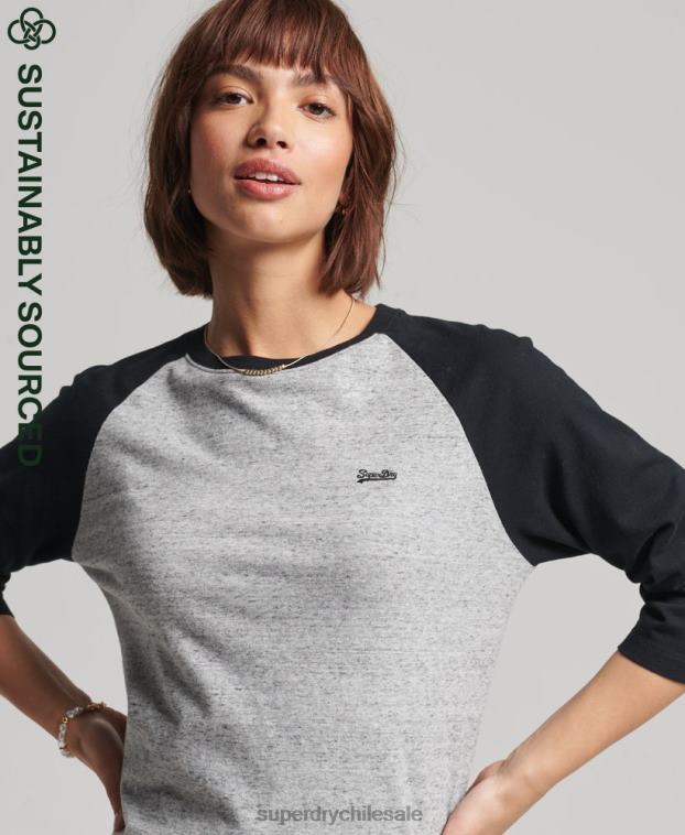 mujer Superdry gris oscuro top de manga larga de béisbol vintage de algodón orgánico 2R68Z6643