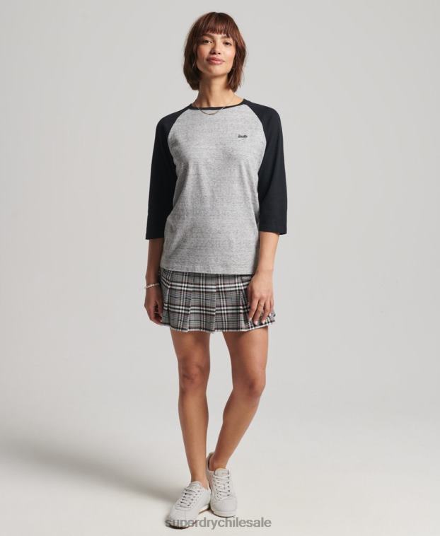 mujer Superdry gris oscuro top de manga larga de béisbol vintage de algodón orgánico 2R68Z6643