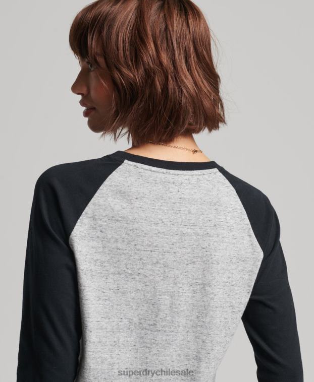 mujer Superdry gris oscuro top de manga larga de béisbol vintage de algodón orgánico 2R68Z6643