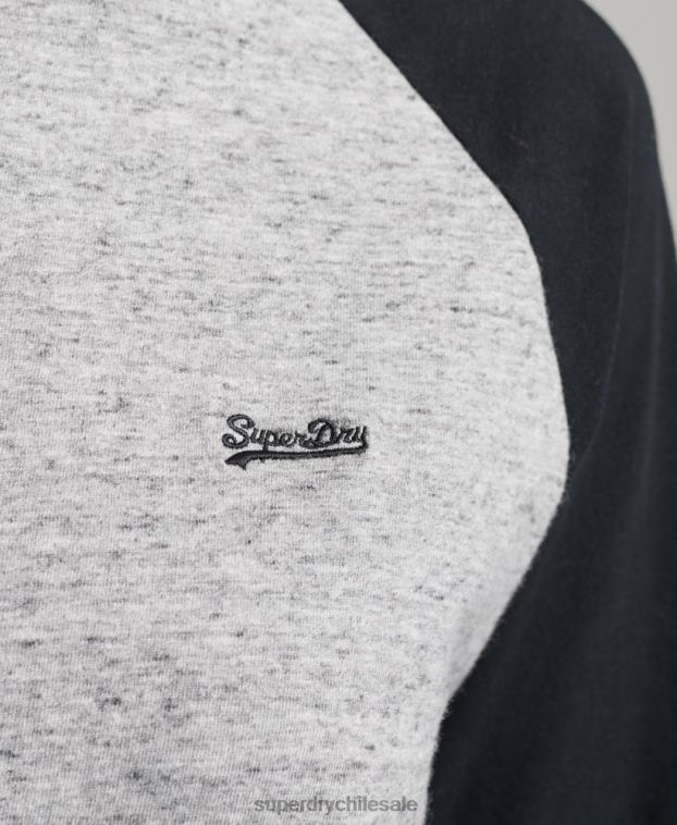 mujer Superdry gris oscuro top de manga larga de béisbol vintage de algodón orgánico 2R68Z6643