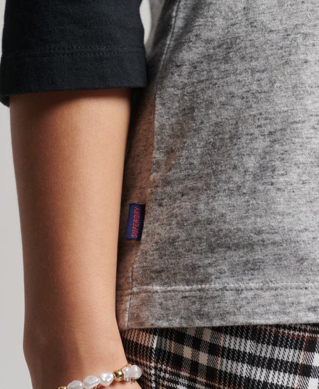 mujer Superdry gris oscuro top de manga larga de béisbol vintage de algodón orgánico 2R68Z6643