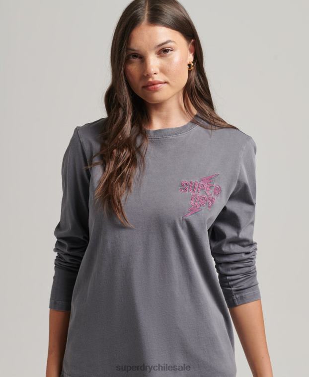 mujer Superdry gris oscuro top de manga larga marca indie 2R68Z3027