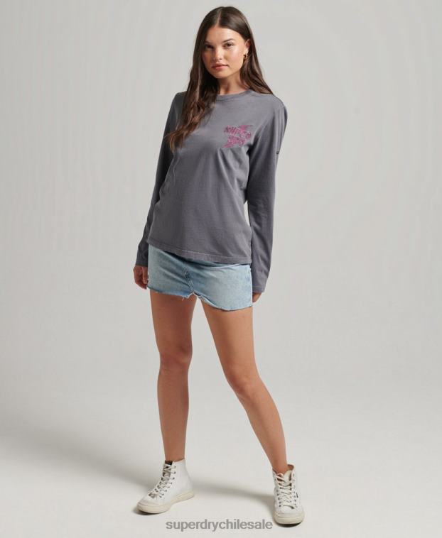 mujer Superdry gris oscuro top de manga larga marca indie 2R68Z3027