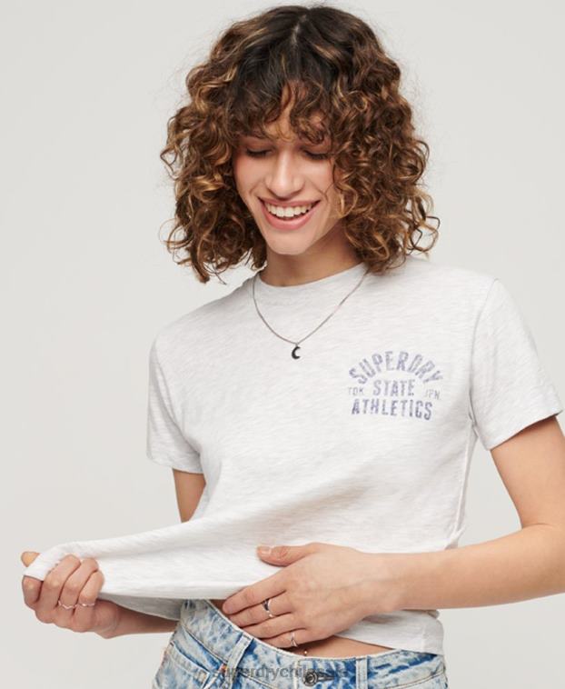 mujer Superdry gris playera atlética esencial flameada de los años 90 2R68Z2063