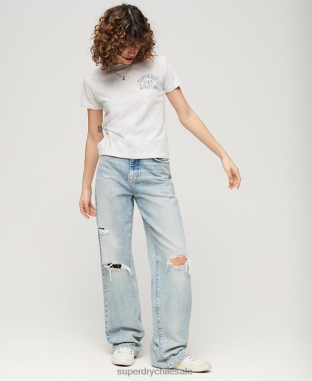 mujer Superdry gris playera atlética esencial flameada de los años 90 2R68Z2063