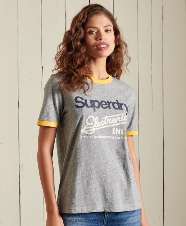 mujer Superdry gris playera con logo de core american classics 2R68Z6304
