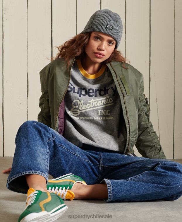 mujer Superdry gris playera con logo de core american classics 2R68Z6304