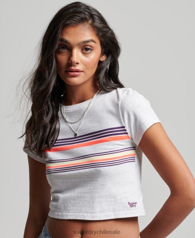 mujer Superdry gris playera corta con rayas vintage 2R68Z2692
