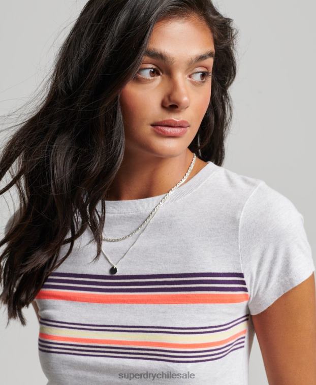 mujer Superdry gris playera corta con rayas vintage 2R68Z2692