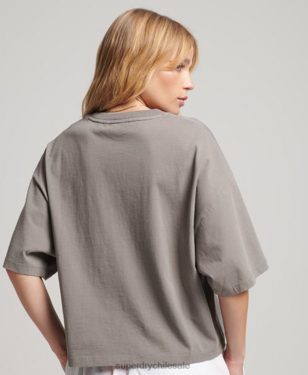 mujer Superdry gris playera extragrande estilo boxy con micro de excedente 2R68Z2205