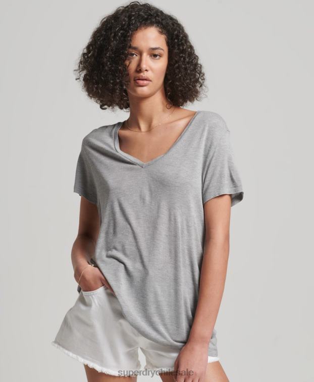mujer Superdry gris playera flameada con cuello en V 2R68Z2728