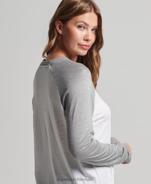mujer Superdry gris top de béisbol de manga larga 2R68Z6514