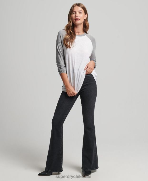 mujer Superdry gris top de béisbol de manga larga 2R68Z6514