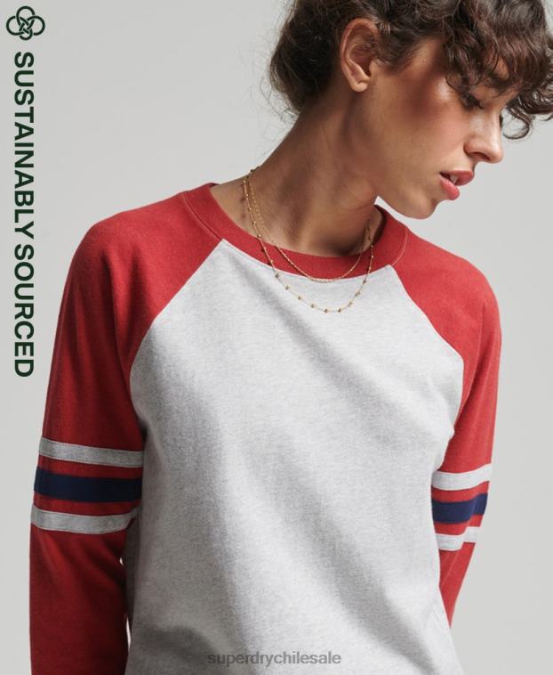 mujer Superdry gris top de béisbol vintage de media manga de algodón orgánico 2R68Z6646