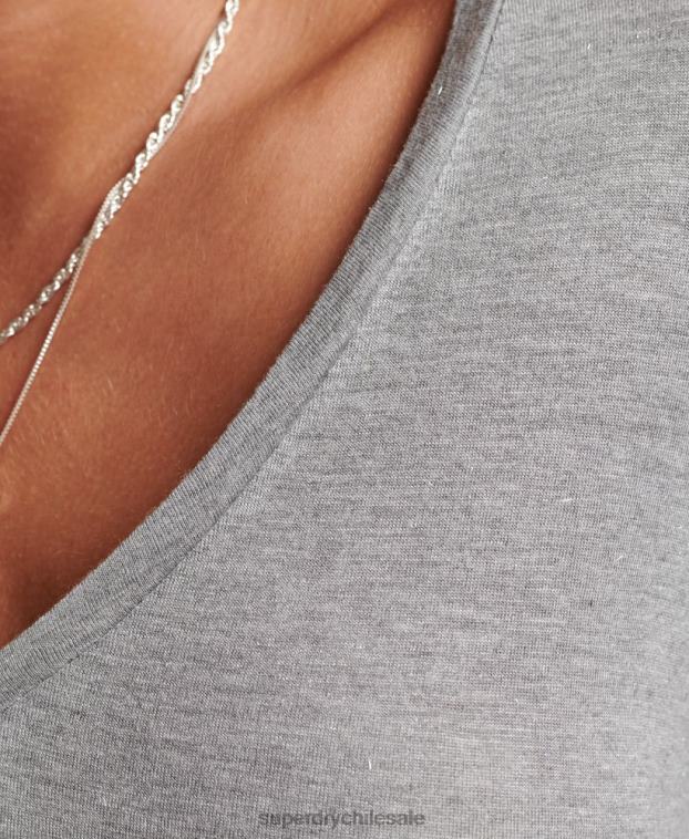 mujer Superdry gris top de manga larga con cuello en V 2R68Z6736