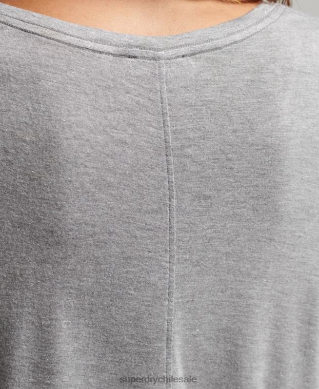 mujer Superdry gris top de manga larga con cuello en V 2R68Z6736