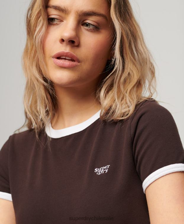 mujer Superdry marrón camiseta corta de algodón orgánico 2R68Z2035
